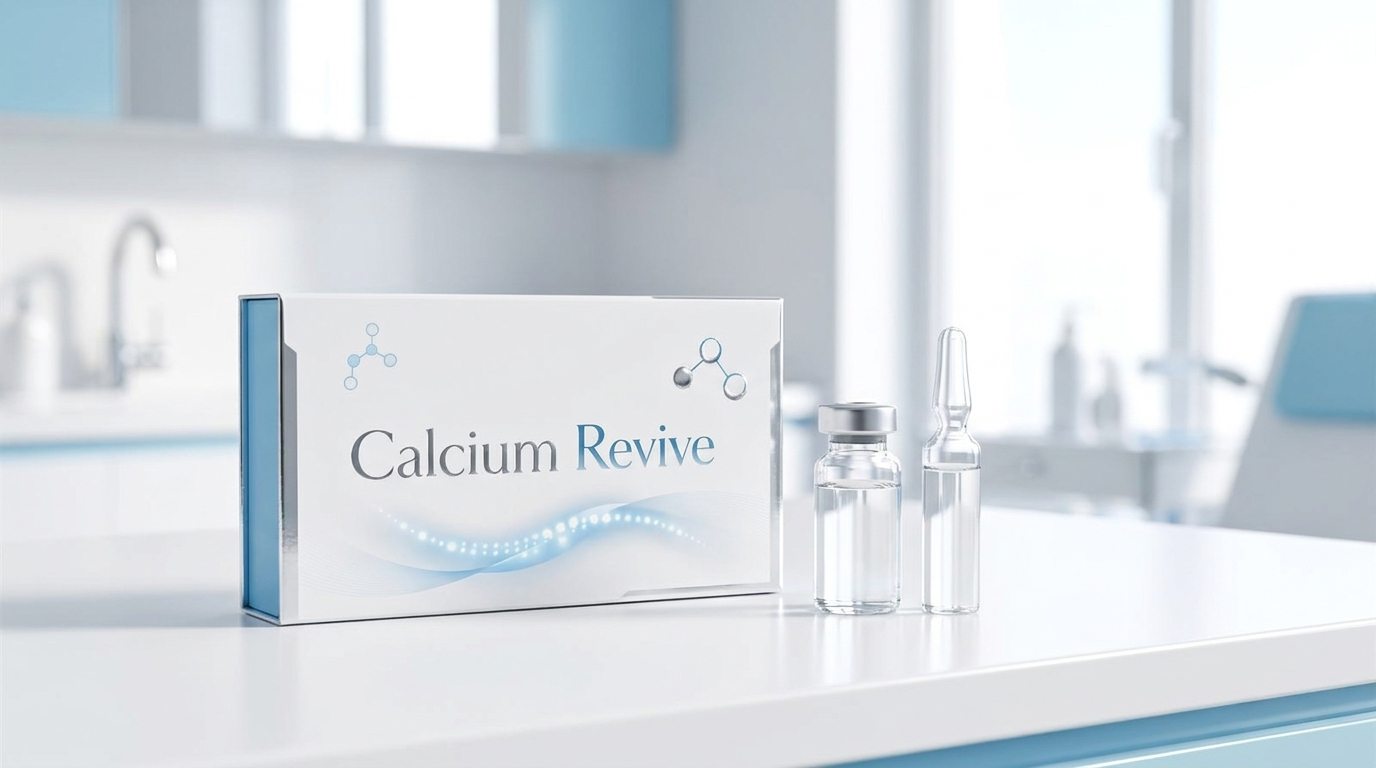 אריזת Calcium Revive עם בקבוקון ואמפולה בסביבה קלינית